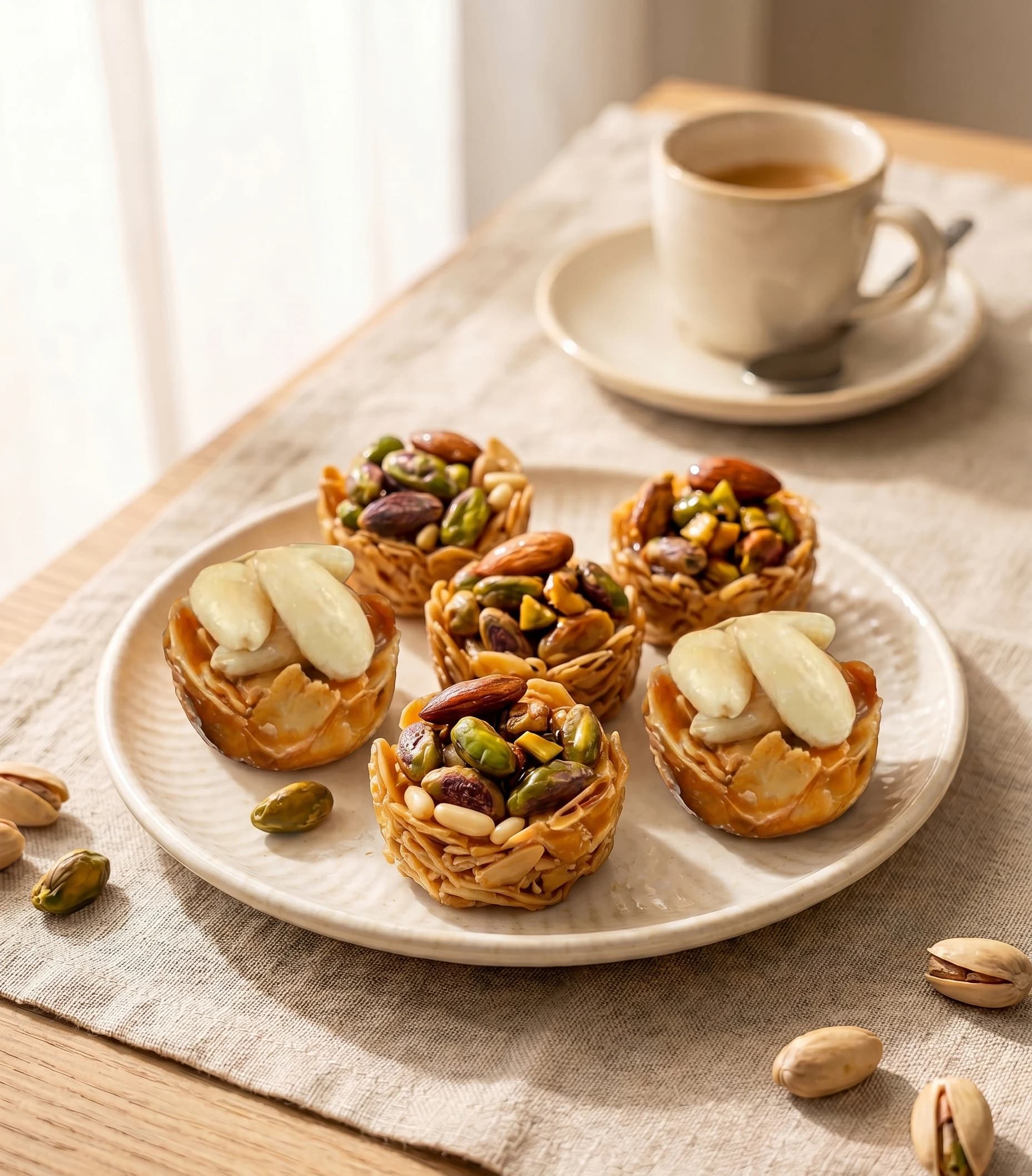 Cestini al pistacchio con mandorle e frutta secca